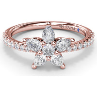 Diamond Star Ring with Pear-Shaped Points and Pavé Band by Fana - 1.08 Carat Total Diamond Weight
