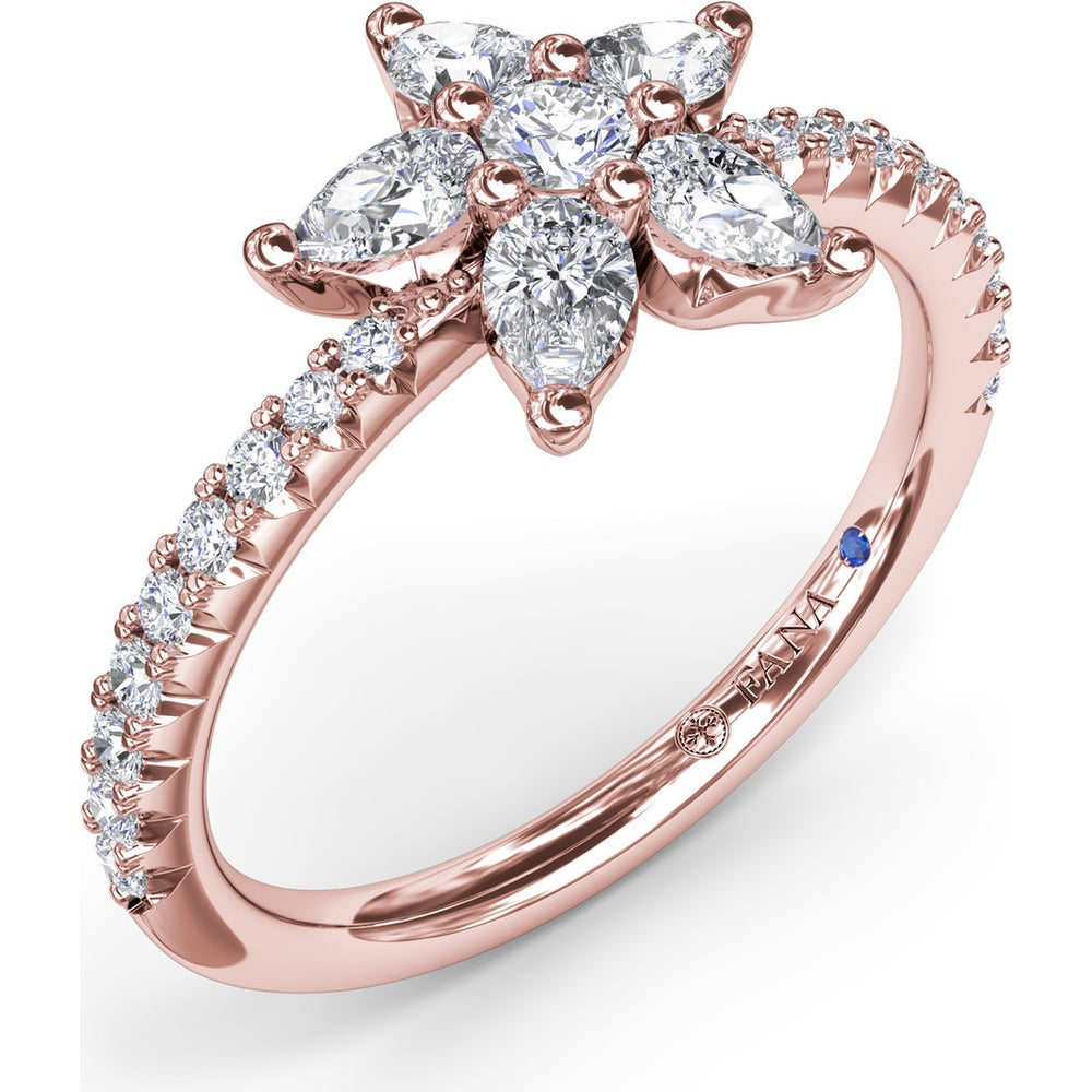 Diamond Star Ring with Pear-Shaped Points and Pavé Band by Fana - 1.08 Carat Total Diamond Weight