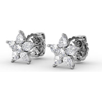 Diamond Star Stud Earrings with Pear-Shaped Cluster Stones by Fana - 0.94 Carat Total Diamond Weight