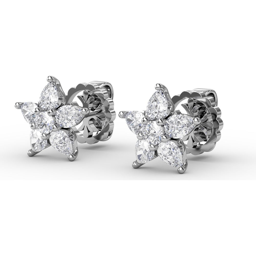 Diamond Star Stud Earrings with Pear-Shaped Cluster Stones by Fana - 0.94 Carat Total Diamond Weight