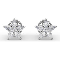 Diamond Star Stud Earrings with Pear-Shaped Cluster Stones by Fana - 0.94 Carat Total Diamond Weight