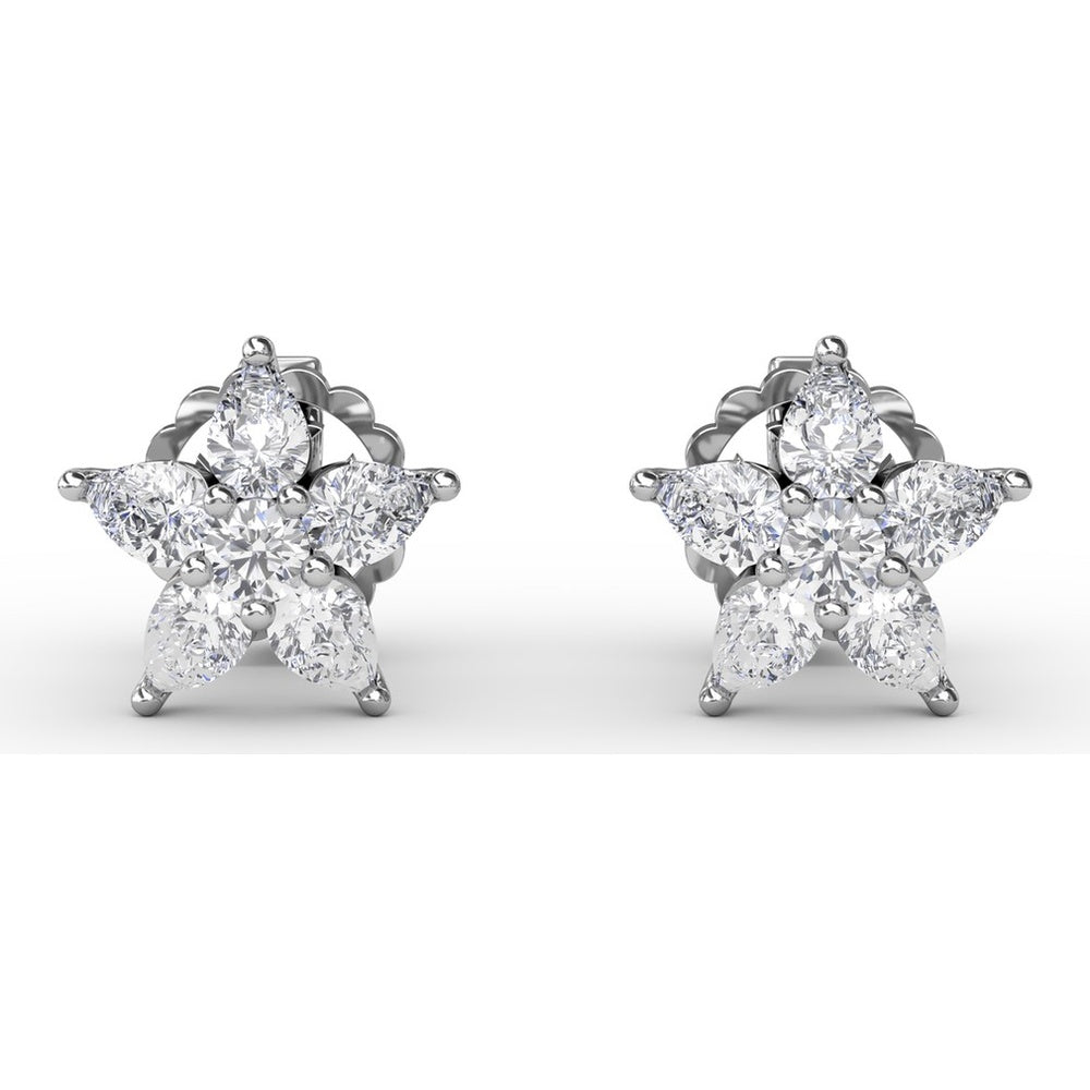 Diamond Star Stud Earrings with Pear-Shaped Cluster Stones by Fana - 0.94 Carat Total Diamond Weight
