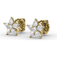 Diamond Star Stud Earrings with Pear-Shaped Cluster Stones by Fana - 0.94 Carat Total Diamond Weight