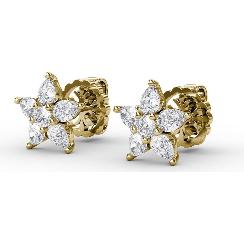 Diamond Star Stud Earrings with Pear-Shaped Cluster Stones by Fana - 0.94 Carat Total Diamond Weight
