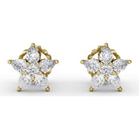 Diamond Star Stud Earrings with Pear-Shaped Cluster Stones by Fana - 0.94 Carat Total Diamond Weight