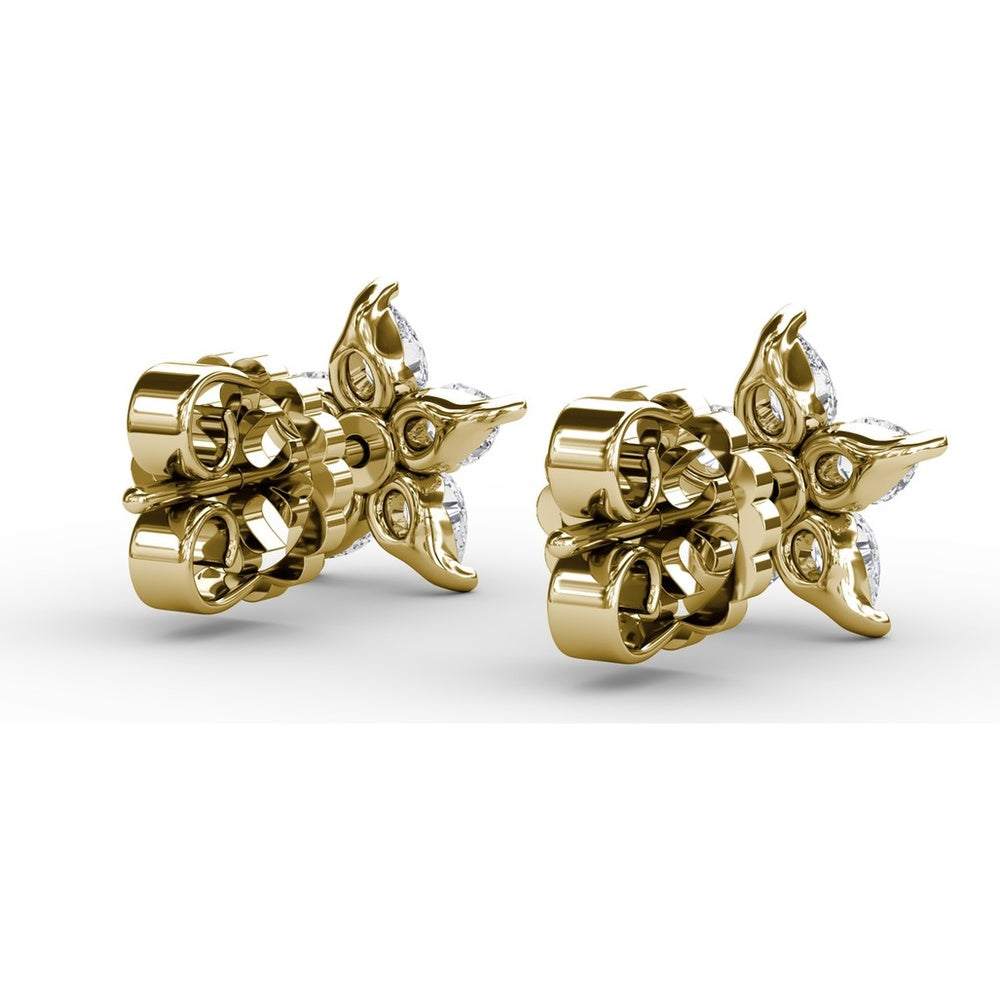 Diamond Star Stud Earrings with Pear-Shaped Cluster Stones by Fana - 0.94 Carat Total Diamond Weight
