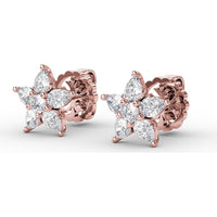 Diamond Star Stud Earrings with Pear-Shaped Cluster Stones by Fana - 0.94 Carat Total Diamond Weight