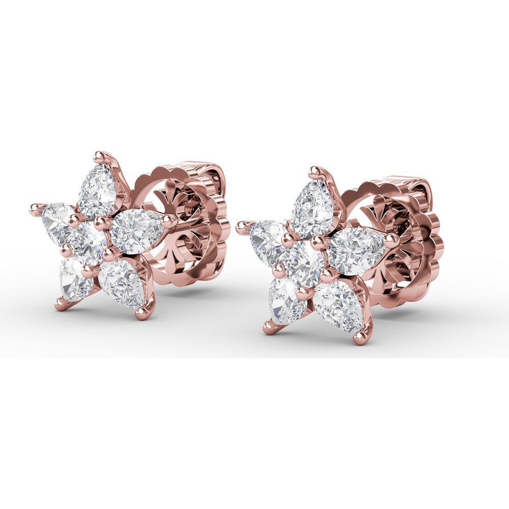 Diamond Star Stud Earrings with Pear-Shaped Cluster Stones by Fana - 0.94 Carat Total Diamond Weight