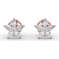 Diamond Star Stud Earrings with Pear-Shaped Cluster Stones by Fana - 0.94 Carat Total Diamond Weight