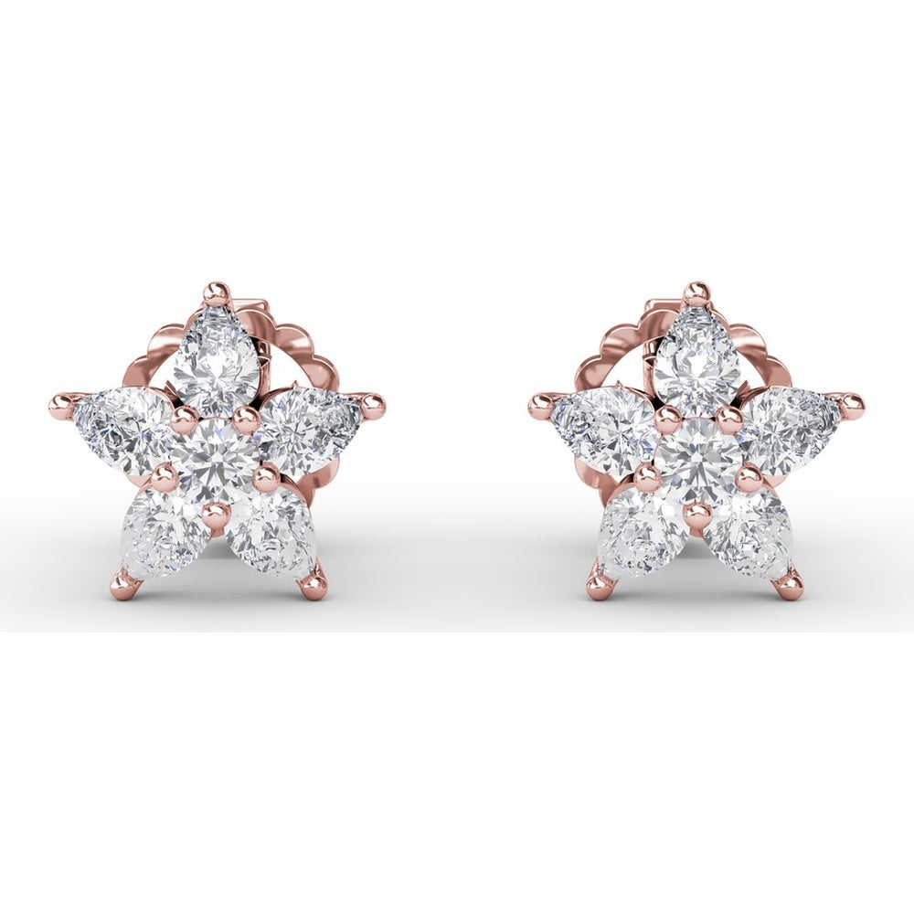 Diamond Star Stud Earrings with Pear-Shaped Cluster Stones by Fana - 0.94 Carat Total Diamond Weight