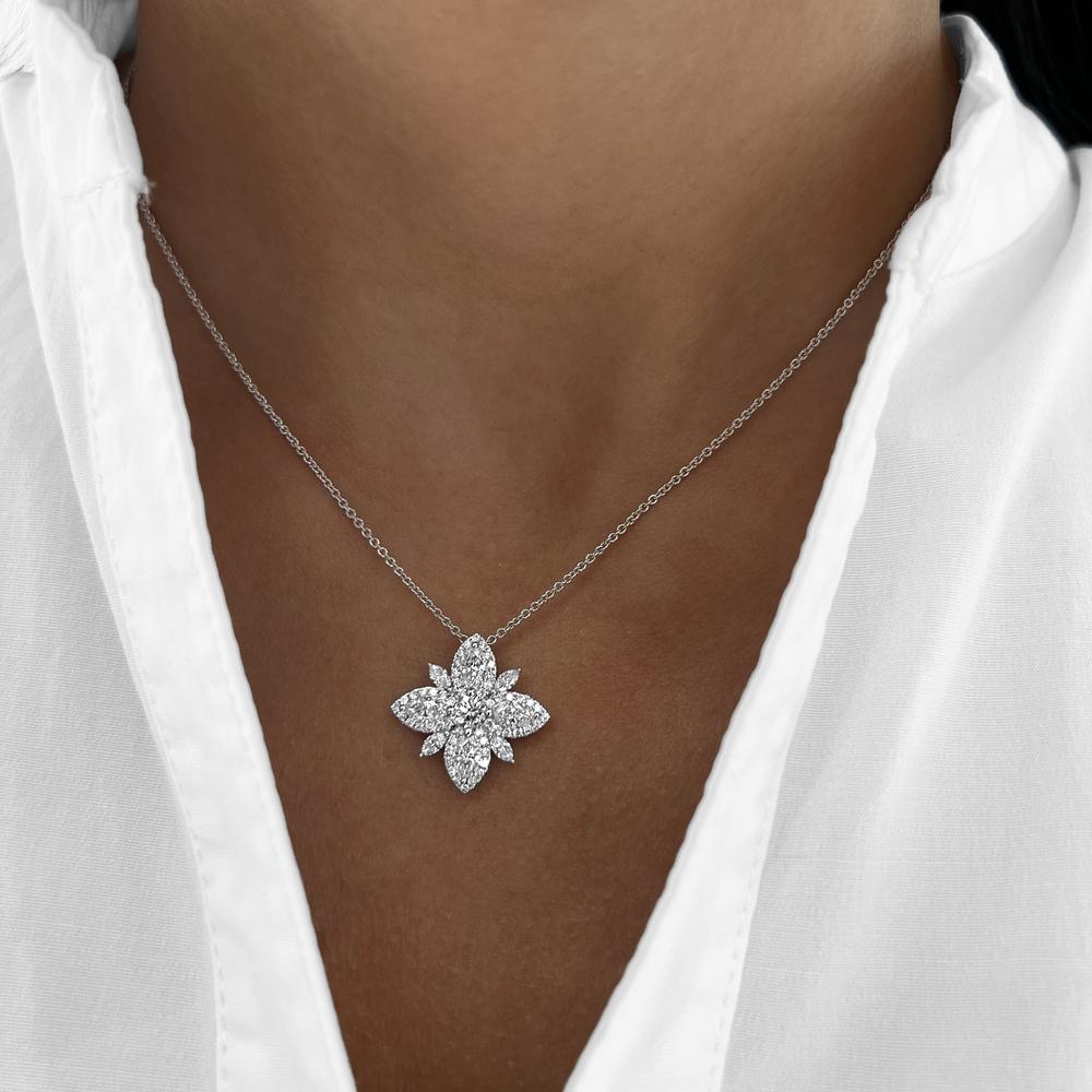 Diamond Starburst Necklace in 18K White Gold by Charles Krypell