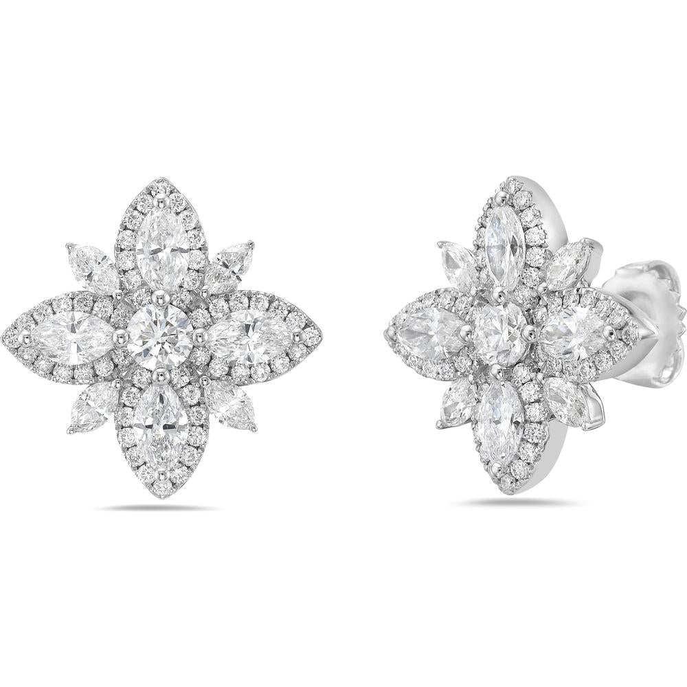 Diamond Starburst Stud Earrings in 18K White Gold by Charles Krypell