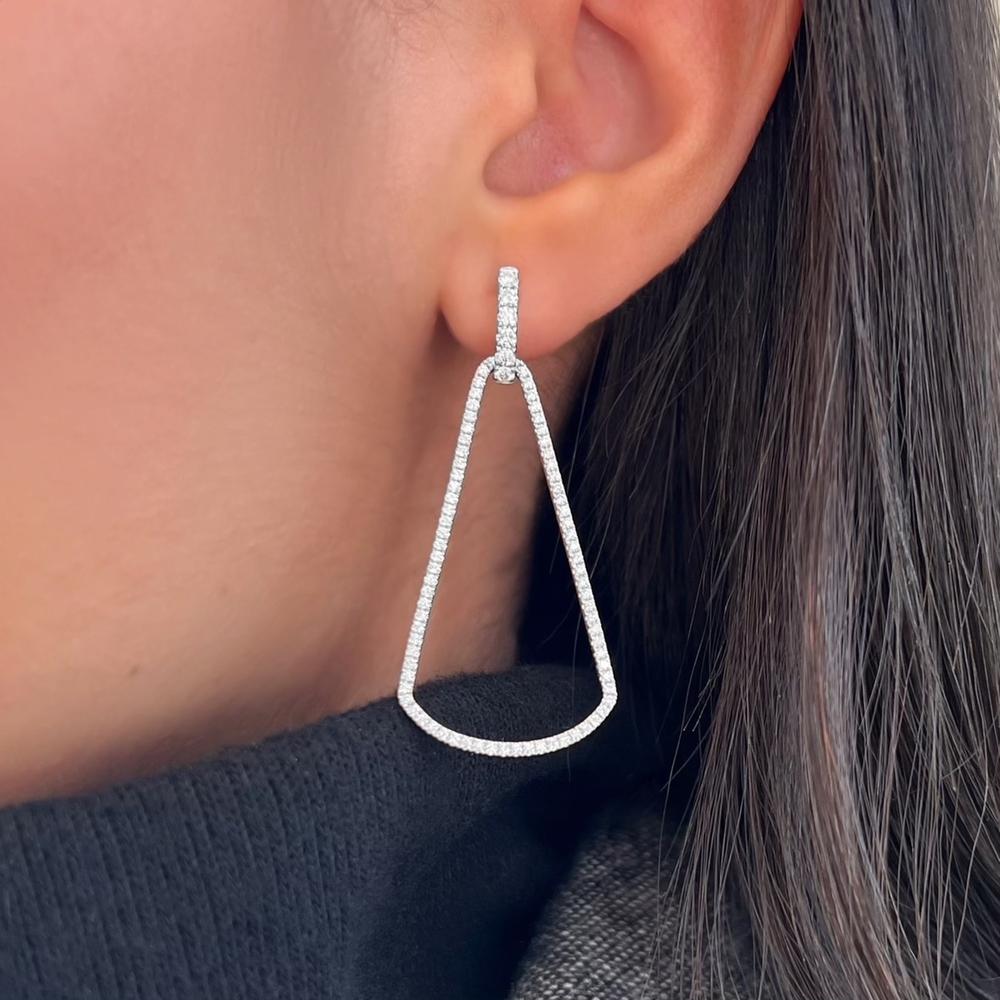 Diamond Stirrup Earrings in 18K White Gold by Charles Krypell