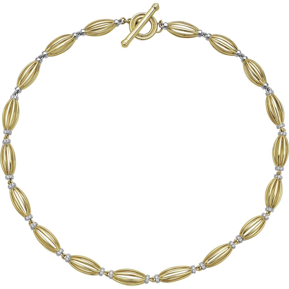 Diamond Tapered Barrel Birdcage Link Necklace in 18K Yellow Gold by Charles Krypell