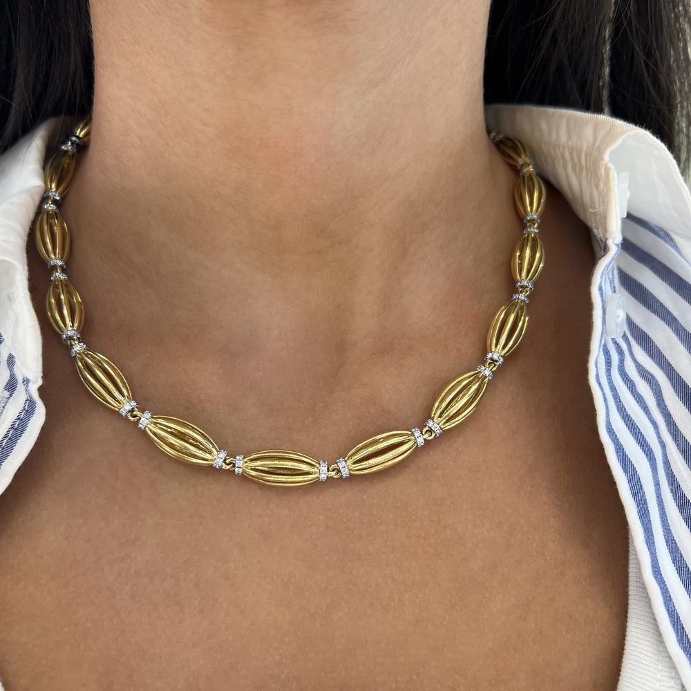 Diamond Tapered Barrel Birdcage Link Necklace in 18K Yellow Gold by Charles Krypell