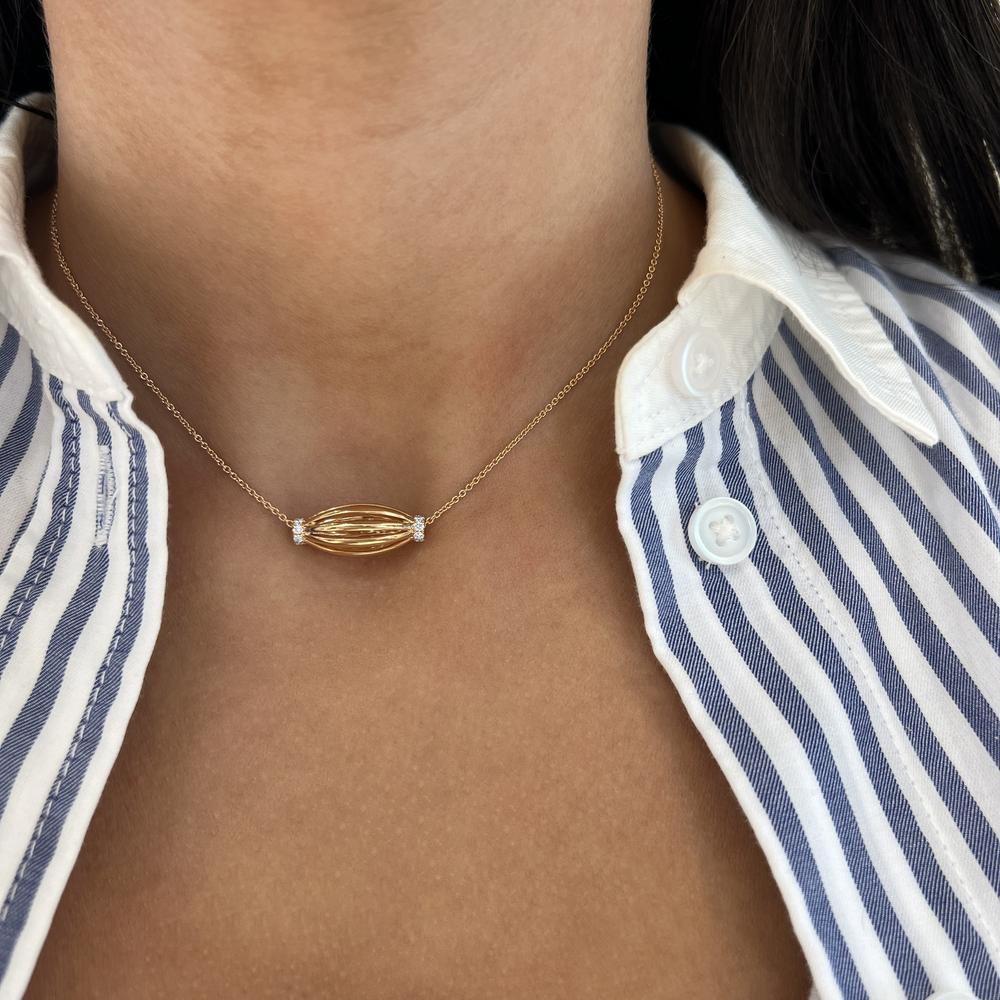 Diamond Tapered Barrel Birdcage Pendant Necklace in 18K Rose Gold by Charles Krypell
