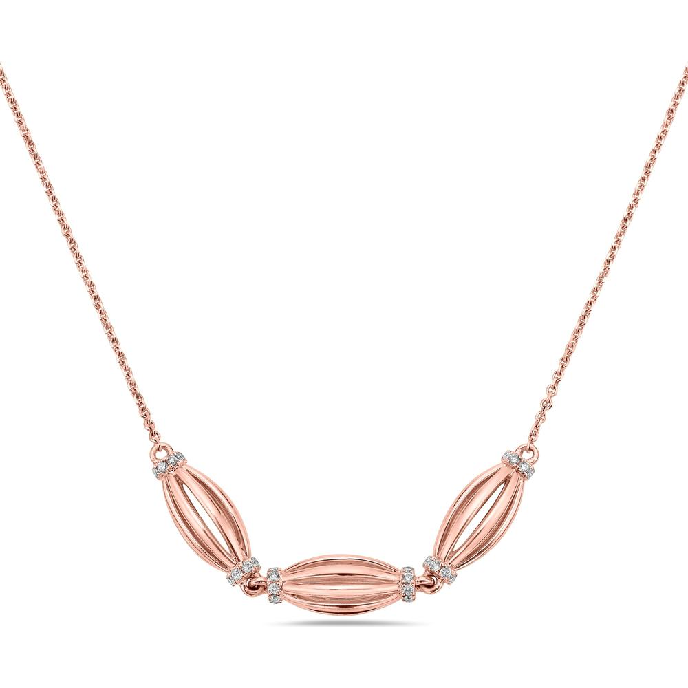 Diamond Three Station Tapered Barrel Birdcage Necklace in 18K Rose Gold by Charles Krypell