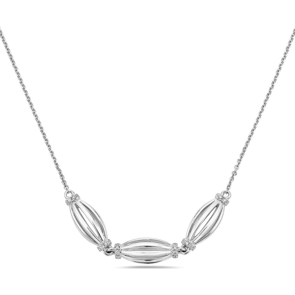 Diamond Three Station Tapered Barrel Birdcage Necklace in 18K White Gold by Charles Krypell