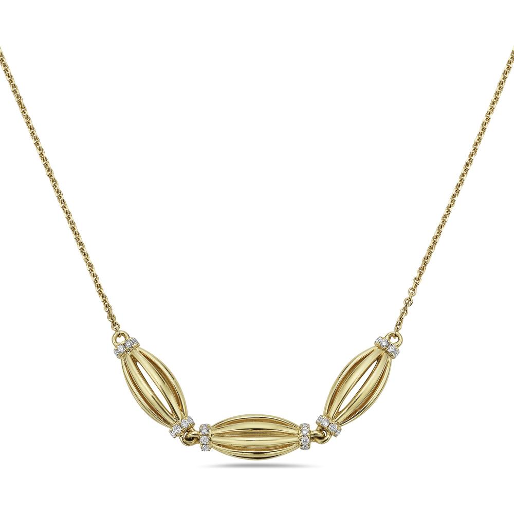 Diamond Three Station Tapered Barrel Birdcage Necklace in 18K Yellow Gold by Charles Krypell