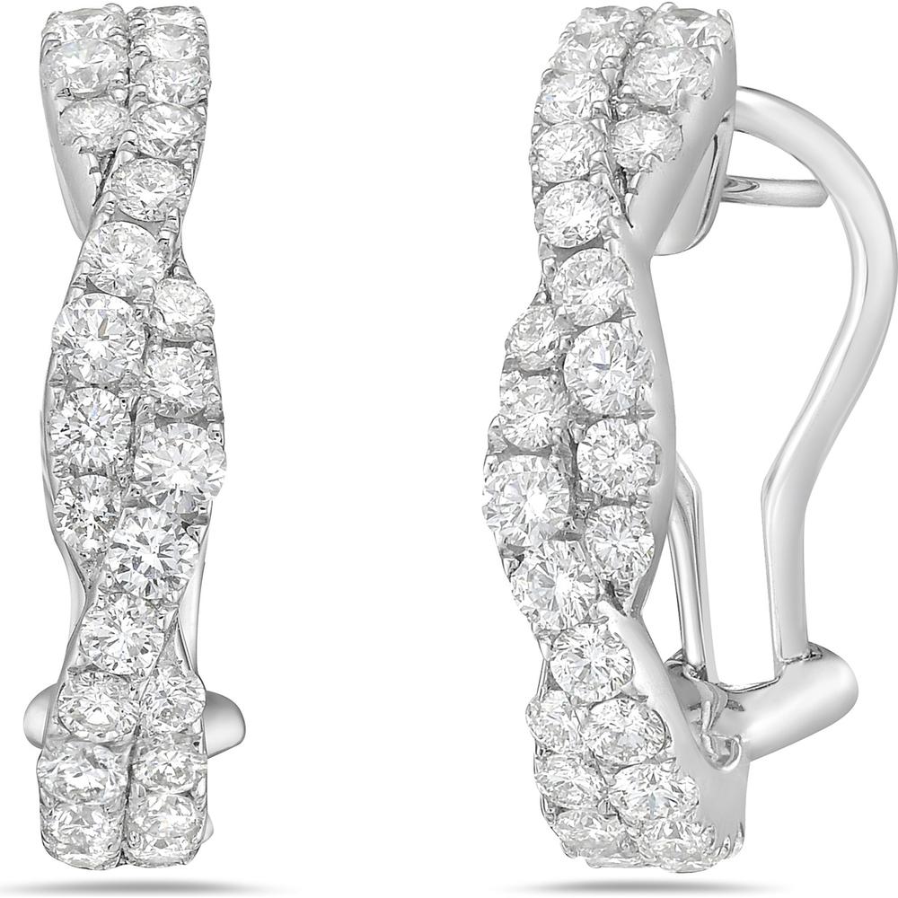 Diamond Twining Braid Huggie Earrings in 18K White Gold by Charles Krypell