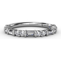 Diamond Wedding Band with Alternating Round and Baguette Diamonds by Fana - 0.56 Carat Total Diamond Weight