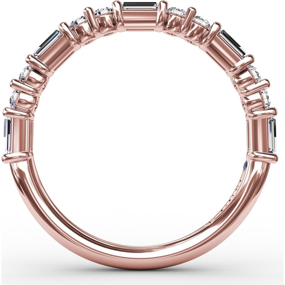 Diamond Wedding Band with Alternating Round and Baguette Diamonds by Fana - 0.56 Carat Total Diamond Weight