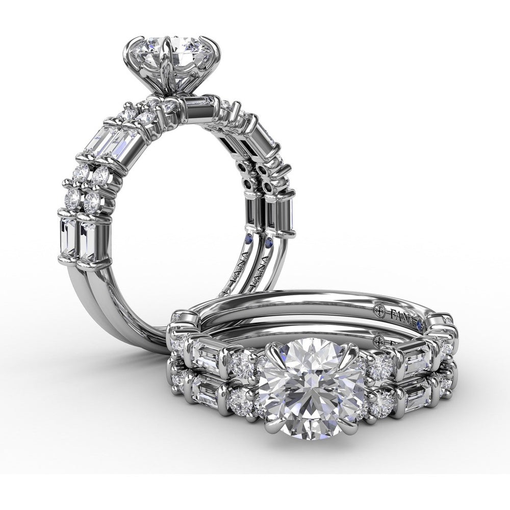 Diamond Wedding Band with Alternating Round and Baguette Diamonds by Fana - 0.56 Carat Total Diamond Weight