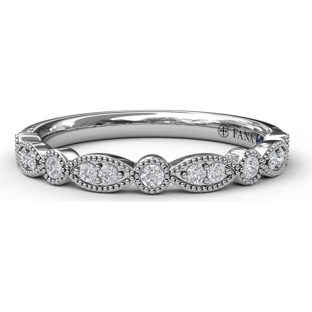 Diamond Wedding Band with Alternating Round and Marquise Milgrain Settings by Fana - 0.13 Carat Total Diamond Weight