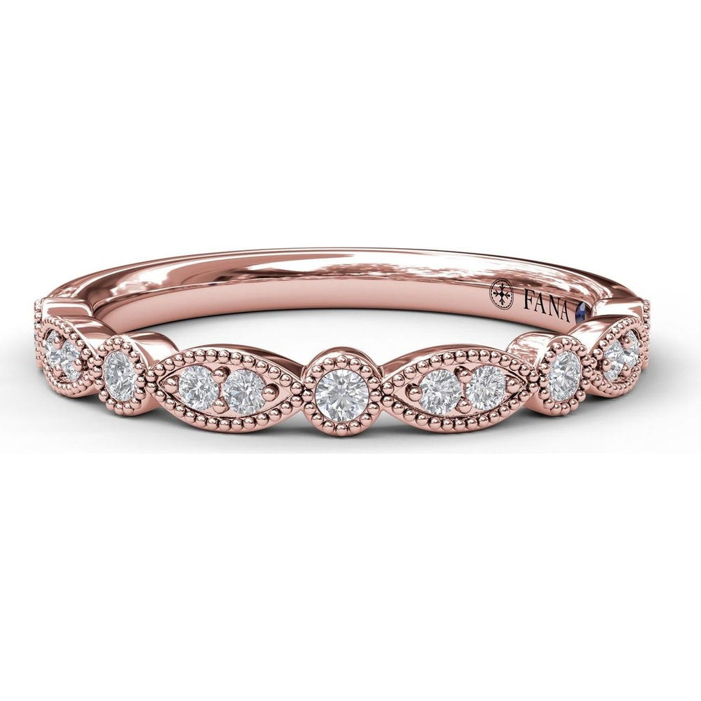 Diamond Wedding Band with Alternating Round and Marquise Milgrain Settings by Fana - 0.13 Carat Total Diamond Weight