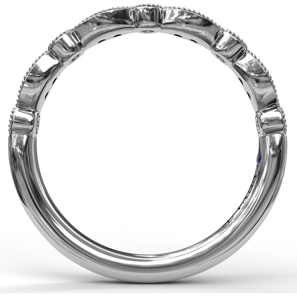Diamond Wedding Band with Alternating Round and Marquise Milgrain Settings by Fana - 0.13 Carat Total Diamond Weight