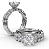 Diamond Wedding Band with Alternating Round and Marquise Milgrain Settings by Fana - 0.13 Carat Total Diamond Weight