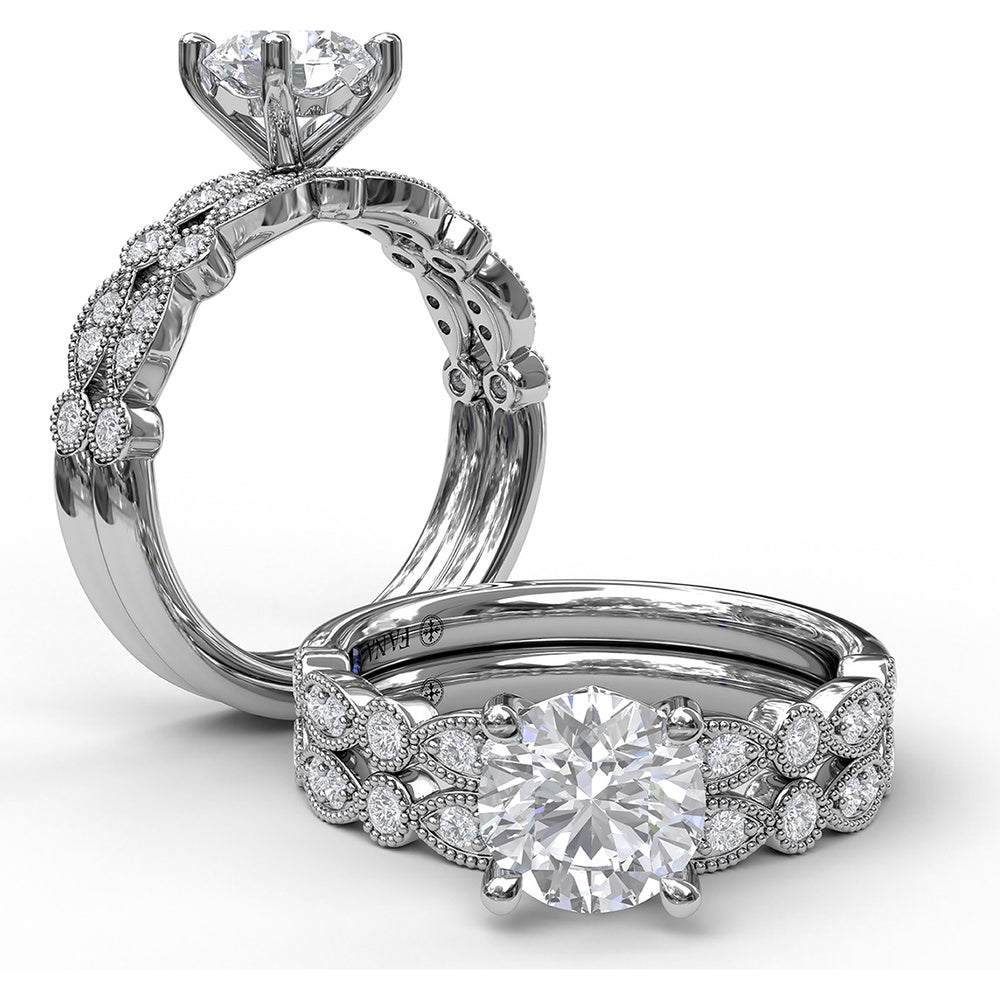 Diamond Wedding Band with Alternating Round and Marquise Milgrain Settings by Fana - 0.13 Carat Total Diamond Weight