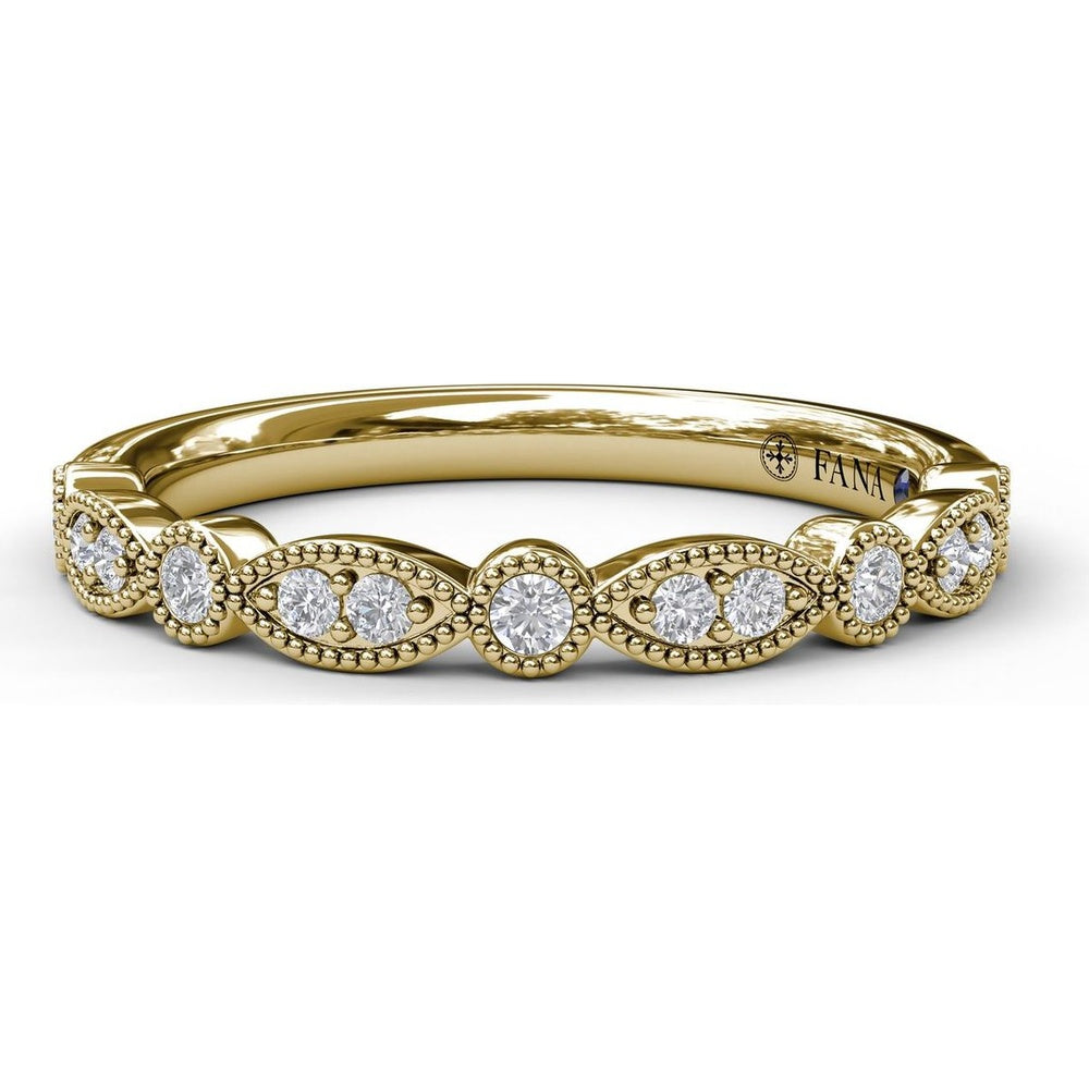 Diamond Wedding Band with Alternating Round and Marquise Milgrain Settings by Fana - 0.13 Carat Total Diamond Weight