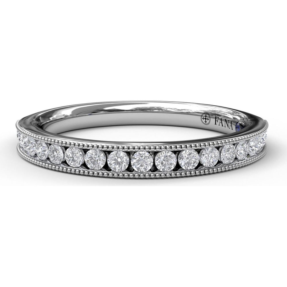 Diamond Wedding Band with Channel Set Round Brilliant Diamonds and Milgrain Detail by Fana - 0.29 Carat Total Diamond Weight