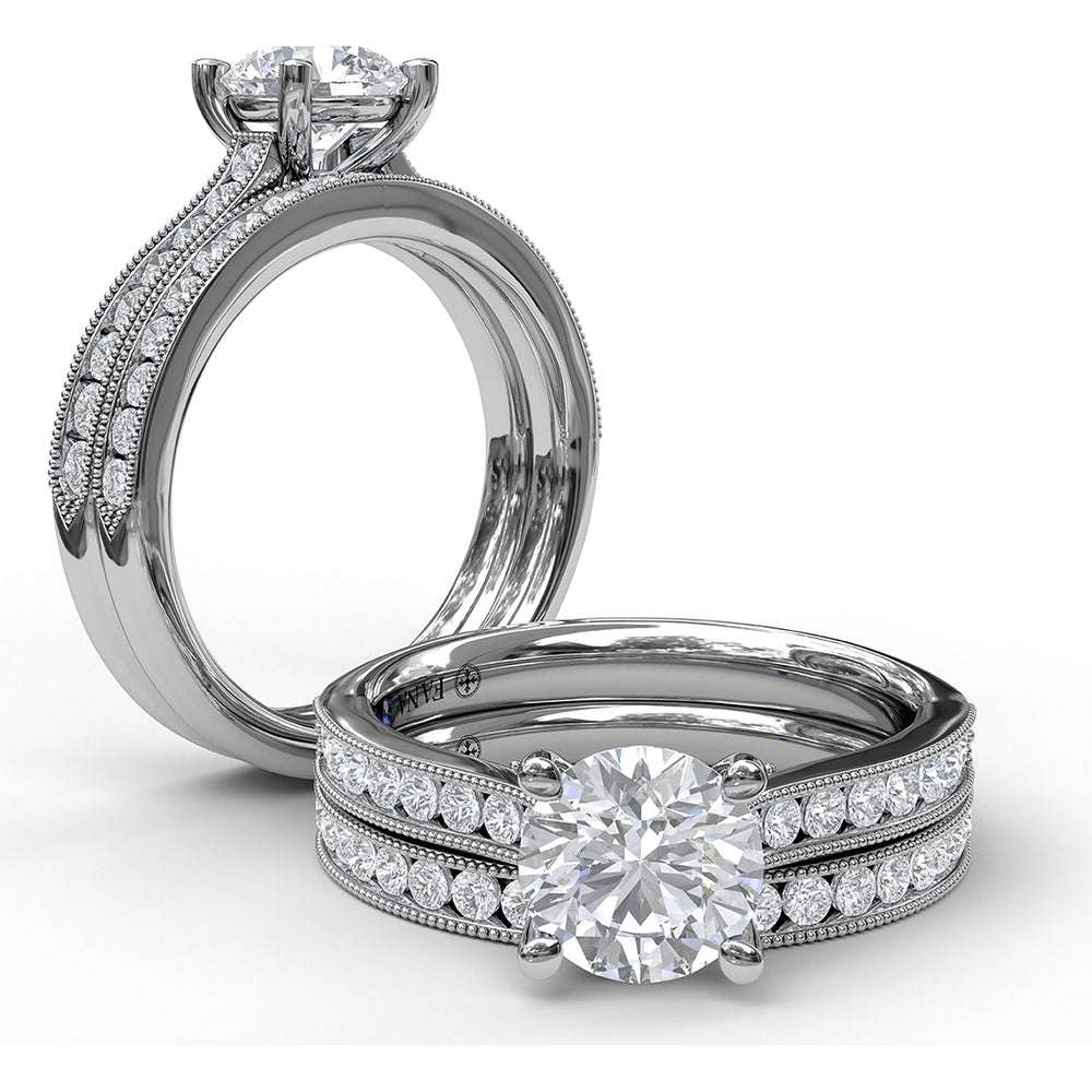 Diamond Wedding Band with Channel Set Round Brilliant Diamonds and Milgrain Detail by Fana - 0.29 Carat Total Diamond Weight