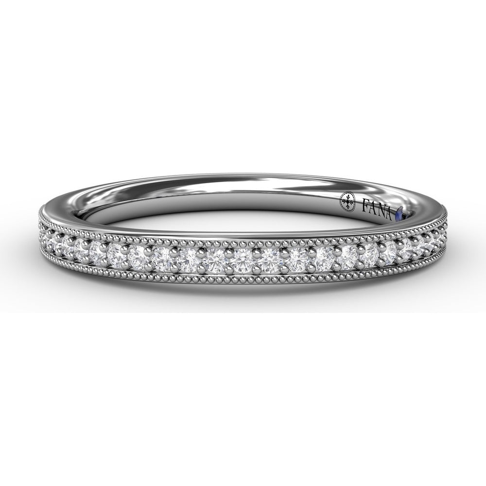 Diamond Wedding Band with Channel Set Round Diamonds and Milgrain Detail by Fana - 0.18 Carat Total Diamond Weight