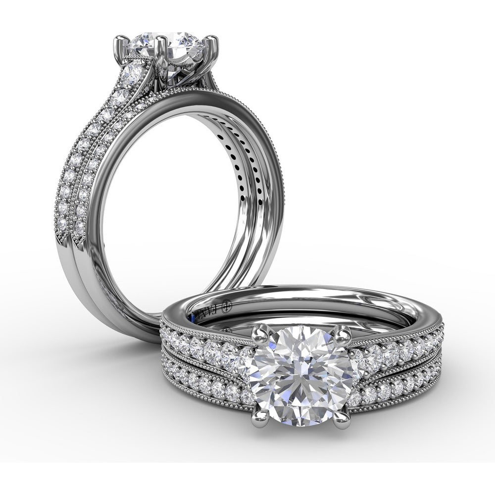 Diamond Wedding Band with Channel Set Round Diamonds and Milgrain Detail by Fana - 0.18 Carat Total Diamond Weight