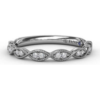 Diamond Wedding Band with Marquise Motif Openwork and Milgrain Detailing by Fana - 0.06 Carat Total Diamond Weight