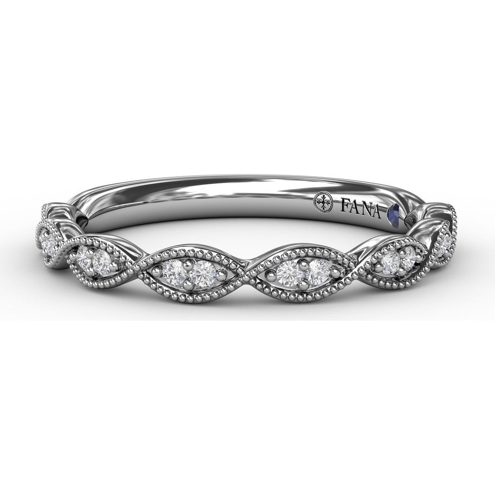 Diamond Wedding Band with Marquise Motif Openwork and Milgrain Detailing by Fana - 0.06 Carat Total Diamond Weight