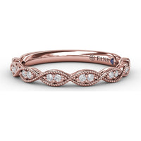 Diamond Wedding Band with Marquise Motif Openwork and Milgrain Detailing by Fana - 0.06 Carat Total Diamond Weight