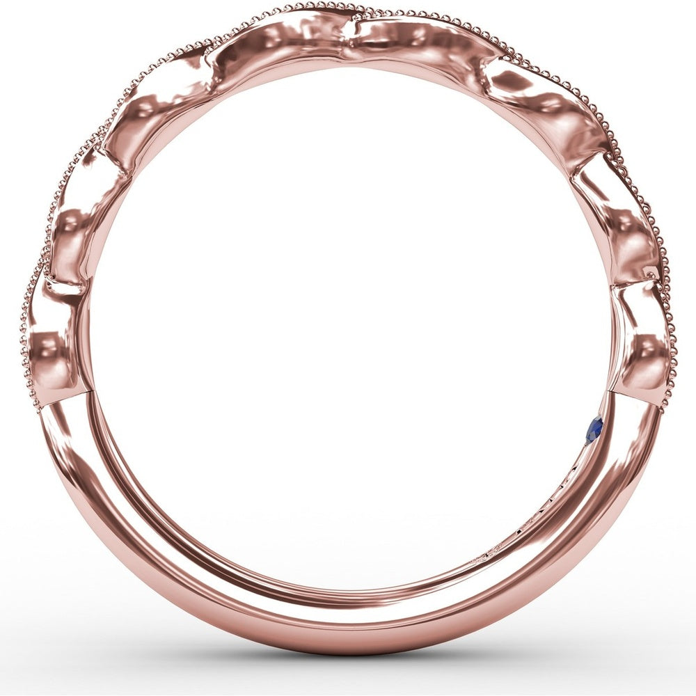 Diamond Wedding Band with Marquise Motif Openwork and Milgrain Detailing by Fana - 0.06 Carat Total Diamond Weight