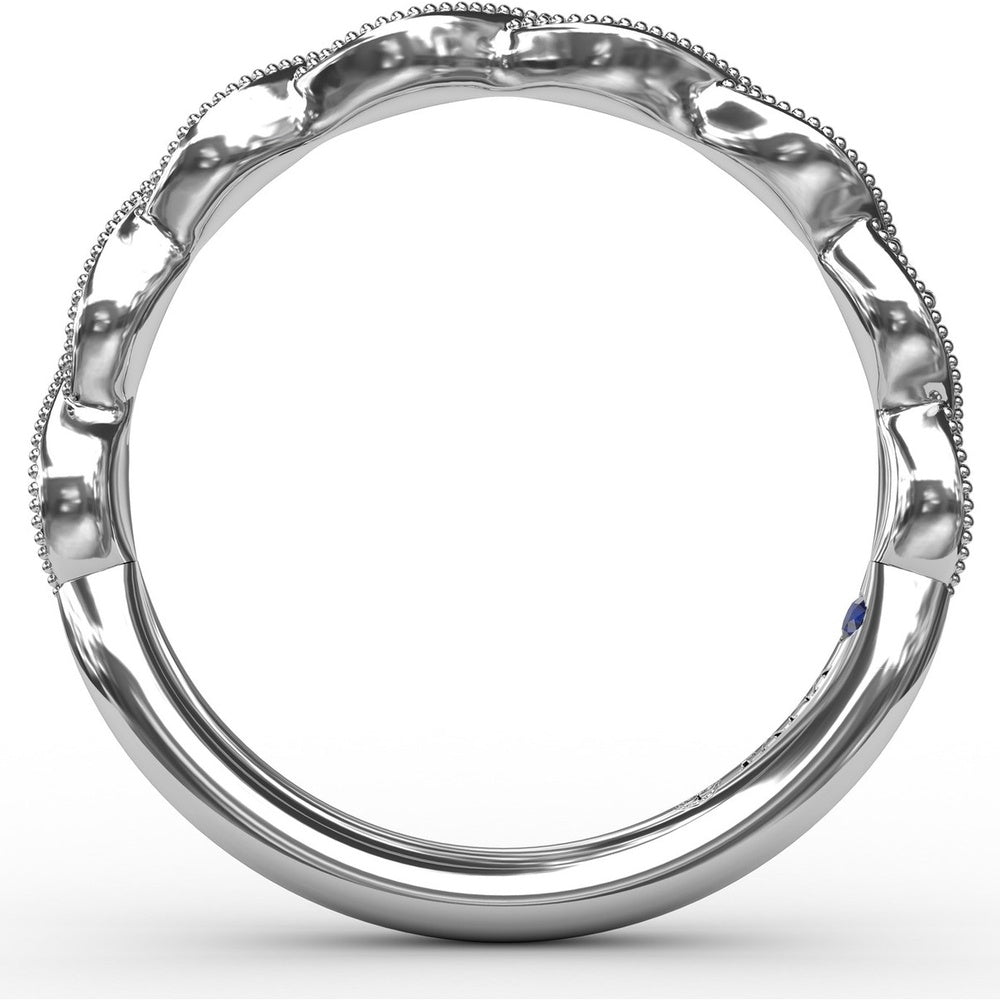 Diamond Wedding Band with Marquise Motif Openwork and Milgrain Detailing by Fana - 0.06 Carat Total Diamond Weight