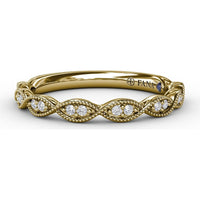 Diamond Wedding Band with Marquise Motif Openwork and Milgrain Detailing by Fana - 0.06 Carat Total Diamond Weight