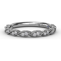 Diamond Wedding Band with Marquise-Shaped Pavé and Milgrain Details by Fana - 0.14 Carat Total Diamond Weight