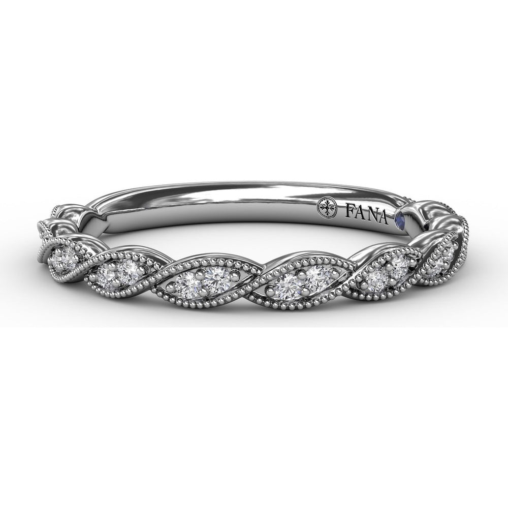 Diamond Wedding Band with Marquise-Shaped Pavé and Milgrain Details by Fana - 0.14 Carat Total Diamond Weight