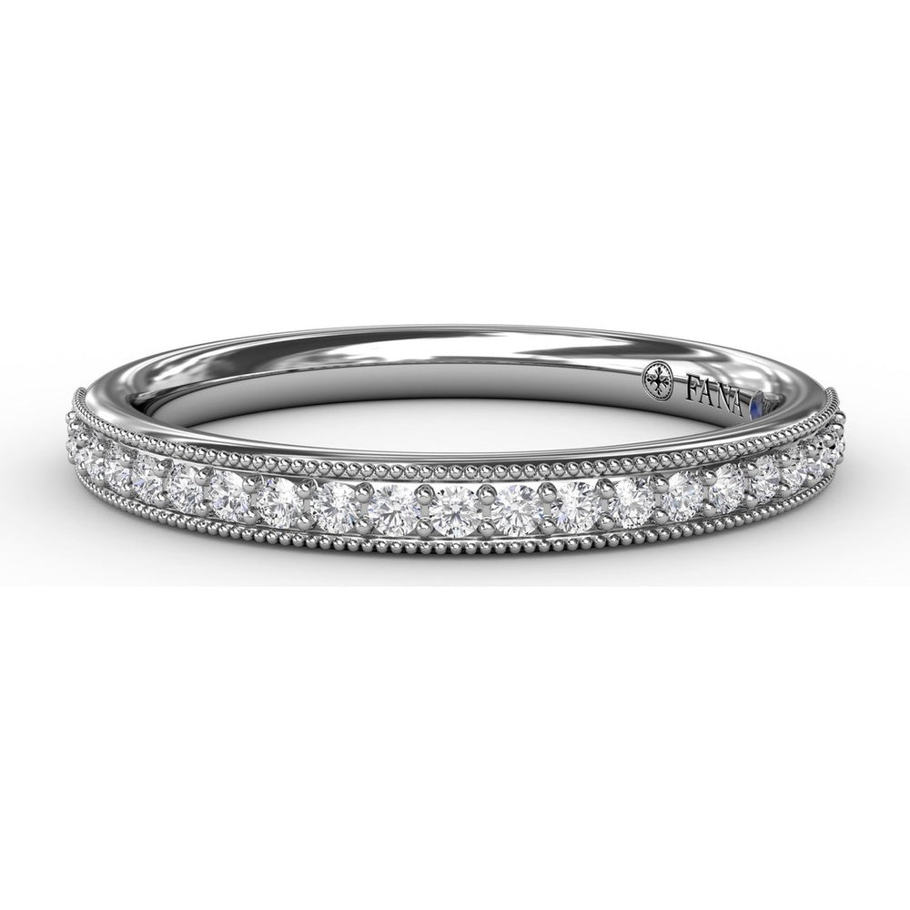 Diamond Wedding Band with Milgrain Edge and Pavé Set Round Diamonds by Fana - 0.19 Carat Total Diamond Weight