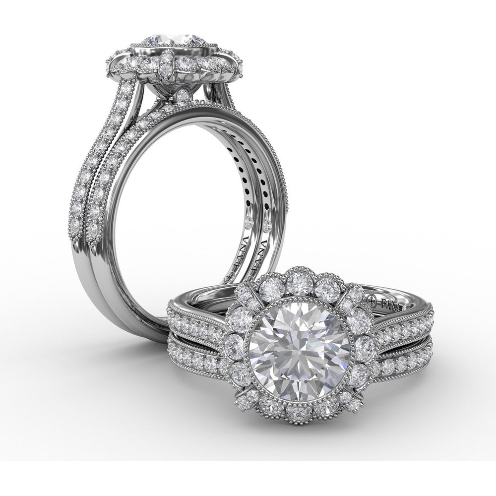 Diamond Wedding Band with Milgrain Edge and Pavé Set Round Diamonds by Fana - 0.19 Carat Total Diamond Weight
