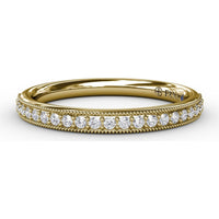 Diamond Wedding Band with Milgrain Edge and Pavé Set Round Diamonds by Fana - 0.19 Carat Total Diamond Weight