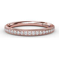 Diamond Wedding Band with Milgrain Edge and Pavé Set Round Diamonds by Fana - 0.19 Carat Total Diamond Weight