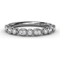 Diamond Wedding Band with Milgrain Marquise and Round Motif by Fana - 0.19 Carat Total Diamond Weight